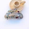 Elegant tortoiseshell acetate hair claw with marble texture and colorful mosaic patterns - Teal Floral