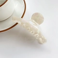 Elegant ivory white acetate shark hair claw clip with marble texture for women - White