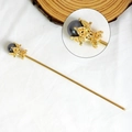Épingle à cheveux dorée élégante avec perle grise et détails floraux en filigrane - 1 Perle Artificielle Noire - Pic Doré
