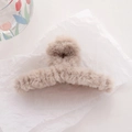 Elegant beige plush hair claw clip with soft faux fur texture for autumn winter - Khaki