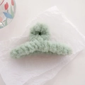 Elegant pale green plush hair claw clip with soft faux fur texture for women - Green