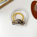 Elegant yellow tweed bow hair tie with blue and white plaid weave pattern for women - Yellow