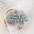 Elegant blue and white acetate hair claw clip with a hollowed streamline design - Elegant Blue