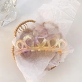 Crown-shaped acetate hair claw clip with colorful mermaid gradient on woven basket - Light Purple Yellow