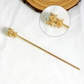 Épingle à cheveux dorée de style ancien avec perle et détails de couronne ciselés - 4 Perle Artificielle Grise - Pic Doré