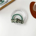 Elegant green tweed bow hair tie with retro checkered pattern and high elastic band - Green