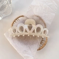 Iridescent cream white crown hair claw clip in French vintage style for women - Shell White