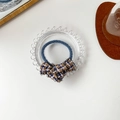 Elegant tweed bow hair tie with blue elastic band and vintage checkered pattern - Blue