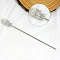 Épingle à cheveux en métal argenté avec perle blanche ronde et base de fleur en diamants - 7 Perle Artificielle Blanche - Pic Argenté