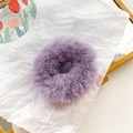 Cute light purple plush hair scrunchie with soft faux fur texture for women and girls - Purple