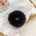 Cute black faux fur hair scrunchie with soft fluffy texture for autumn and winter - Black
