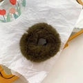 Cute dark green plush faux fur scrunchie for winter ponytails with soft fluffy texture - Dark Green