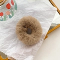 Cute brown plush faux fur hair scrunchie with rabbit ear design for winter styling - Khaki
