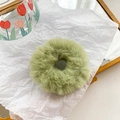 Cute light green plush hair scrunchie with fluffy rabbit ear design for women - Grass Green