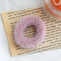 Cute pink plush bunny ear hair scrunchie made of soft faux fur on vintage book page - Pink (Narrow Style)