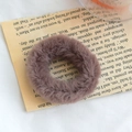 Plush morandi purple faux fur hair tie with bunny ears design for ponytails - Coffee (Narrow Style)