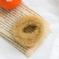 Cute plush hair scrunchie with rabbit ears design in soft camel faux fur material - Yellow (Narrow Style)