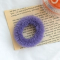 Cute fluffy purple faux fur scrunchie with rabbit ear detail on a vintage card - Purple (Narrow Style)