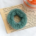 Cute dark green plush faux fur scrunchie for ponytails on a vintage letter background - Green (Narrow Style)