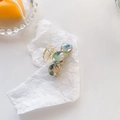 Elegant gold acetate hair claw clip with green and grey marble circular decorative plates - Three-Round Piece (C779) / Green