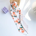 Écharpe mince en soie avec imprimé orange vif et feuilles pour les cheveux ou le cou - Style Orange (C1117)