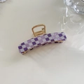 Elegant purple checkered hair claw clip with gold metal handle and strong spring - Purple Plaid