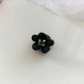 Mini molletta per capelli a fiore con petali neri e gemma verde al centro dorato - Nero Fiore Piccolo