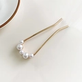 Épingle à cheveux en métal doré en U avec cinq perles blanches dégradées pour femme - Style rangée de cinq perles artificielles / Or