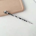 Minimalist black and white marble pattern acetate hair stick with spherical top design - Black and White Marble
