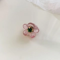 Mini molletta per capelli a camelia rosa con gemma verde smeraldo per acconciature - Fiore Rosa