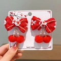 Paire de barrettes à nœuds rouges avec fleurs en dentelle et pompons pour filles - Pompon Petite Fleur Style 3