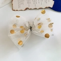 Elegante fermaglio per capelli in rete bianca per bambine con pois dorati e corona - Fiocco in rete bianca con corona triangolare