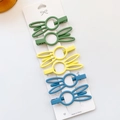Set of 6 matte rabbit ear hair clips in green yellow and blue on a white display card - Rabbit Ear Green Yellow Blue (5552409045141)