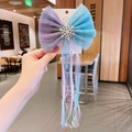 Lazo para el pelo de tul degradado azul y morado con copo de nieve para niñas - Estilo de Cinta con Copos de Nieve Grandes Azules (4841347834109)