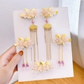 5-piece Chinese style floral hair clip set with gold finish and purple tassel charms - Jade Leaf Purple (9)