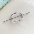 Elegant silver metal hair stick set with an oval faux pearl hairclip for bun hairstyles - Oval Style (4 Silver-Oval) / Silver