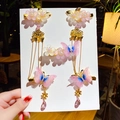 Pink butterfly hair clip with golden tassels and pearls for girls hanfu accessories - Dancing Butterfly Purple (15)