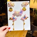 Handheld vintage-style pink flower hair clips set with butterflies and golden tassels - Bell Butterfly Purple (11)
