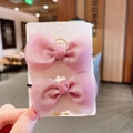 Pink mesh bow hair ties set with silver glitter finish on a white display card - Hair Tie (C856) / Pink