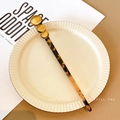 Tortoiseshell patterned hair clip with three gold brushed metal circular ornaments - Leopard Print / Leopard Metal Hair Stick