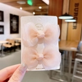 Set of two light pink organza bow hair clips for girls on a white polka dot card - Hair Clip (C856) / Light Pink
