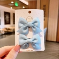 Set of two light blue bow hair clips for girls featuring delicate mesh fabric texture - Hair Tie (852-2) / Light Blue