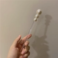 Minimalist transparent hair pin featuring three white pearls in a size gradient design - Transparent Acrylic / Transparent Pearl Hair Stick
