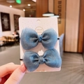 Set of two blue mesh ribbon bow hair clips for girls on a white display card - Hair Tie (C856) / Blue Gray