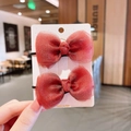 Set of two shiny red mesh bow hair ties for girls on a white display card - Hair Tie (C856) / Red