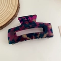 Rectangle hair claw clip with purple and blue marble texture in cellulose acetate - Floral Purple