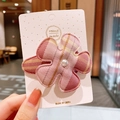 Barrette à cheveux fleur à carreaux rose et jaune avec perle blanche sur carte fait main - Thé Noir à la Framboise (Plaid Rouge Rose)