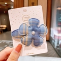 Cute plaid flower hair clip with pearl center on white display card hand held - Ice Cream (Blue Yellow Plaid)
