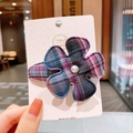 Barrette fleur à carreaux mignonne avec perle pour filles et tout-petits - Fille E-sport (Plaid Bleu Violet)