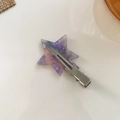 Star-shaped acetate hair clip featuring purple pink marble texture with silver metal duckbill base - Purple With Silver Clip